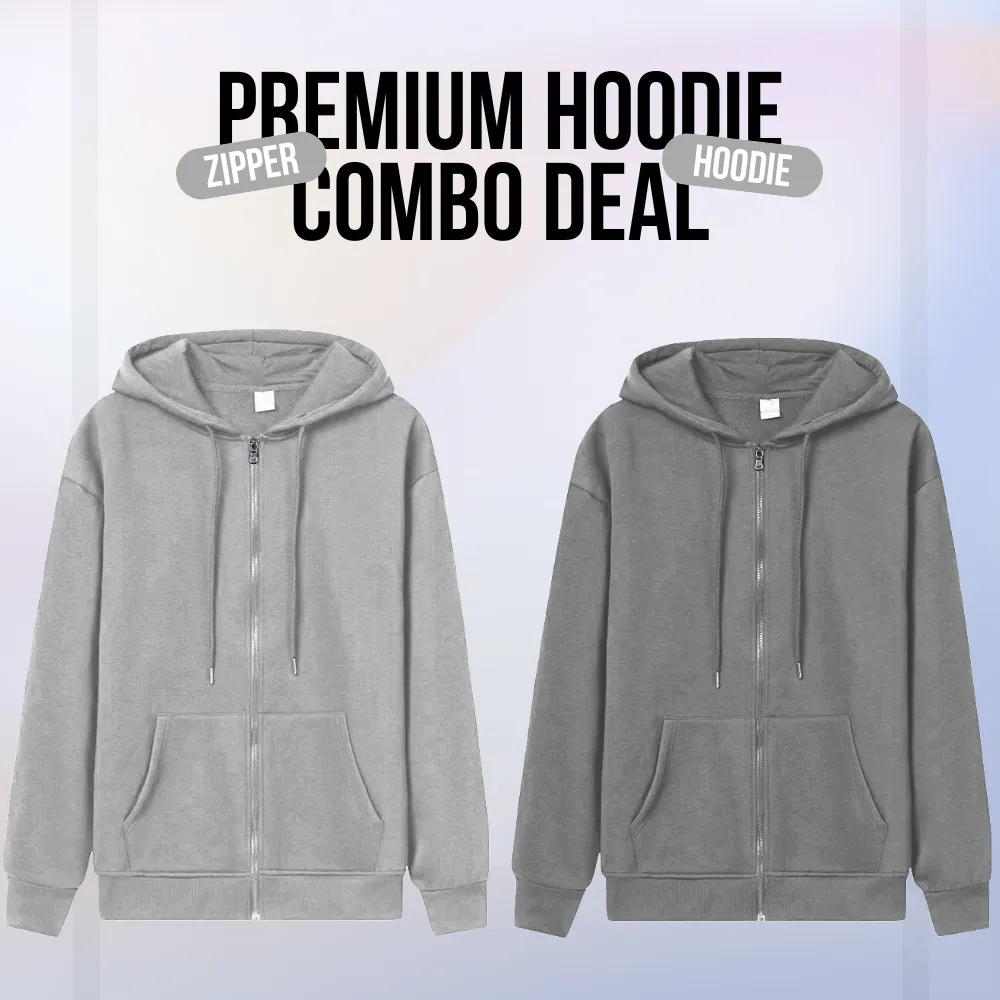 2 Pcs Premium Zipper Hoodie (1009)