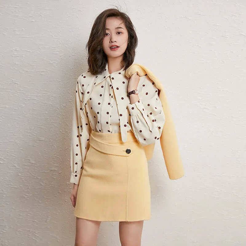 21 autumn new small fragrant wind chic ladies double-sided two-piece set of hair wool short skirts 20013