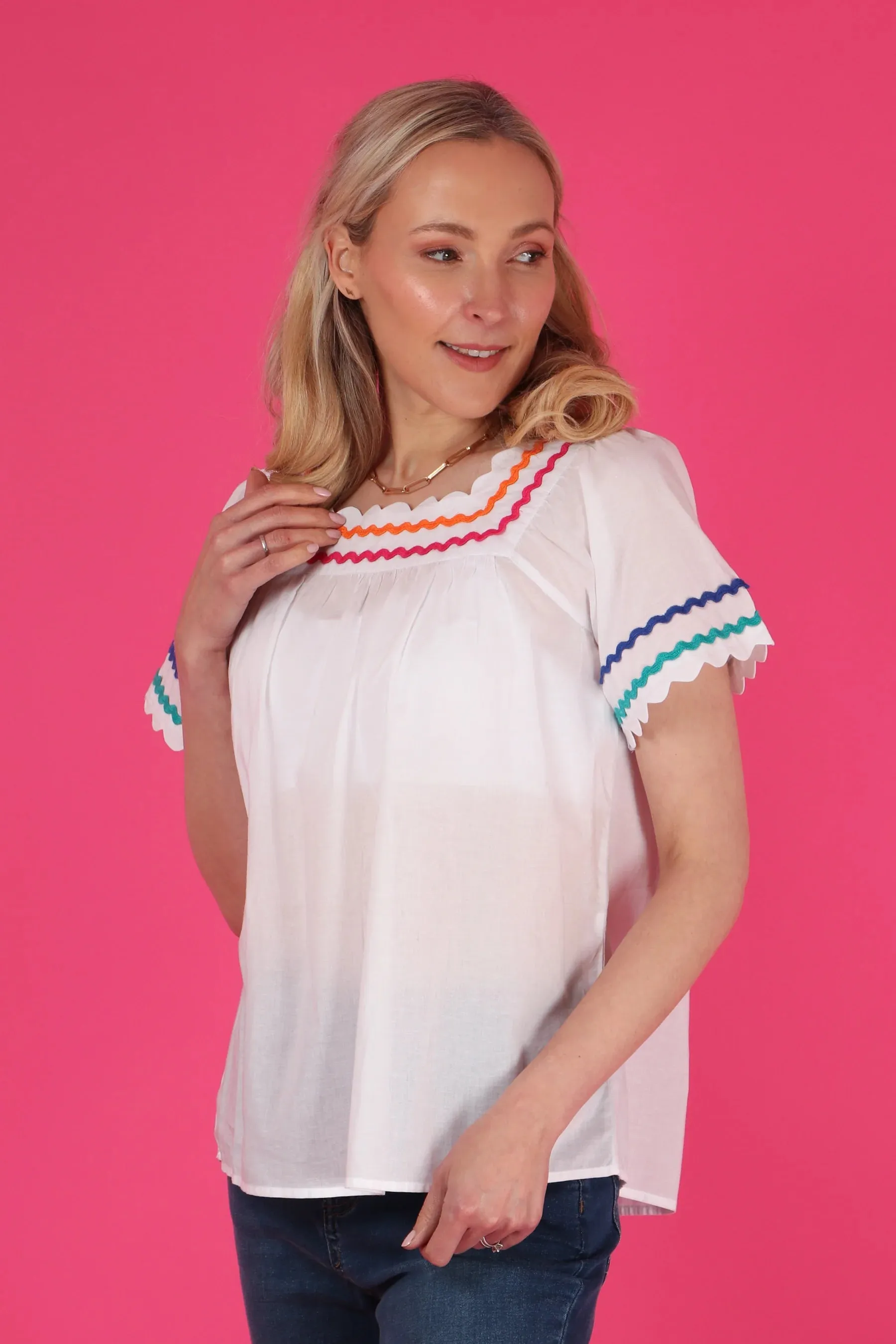 8794TRI White Cotton Smock Top