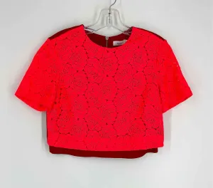 ALC Size 4 Red/Pink Floral Designer Top-Short Sleeve