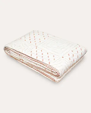 Aravali Cutwork Embroidered Cotton Reversible Bedspread - Pink