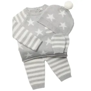 Baby Knitted Outfit Set Grey With White Stars