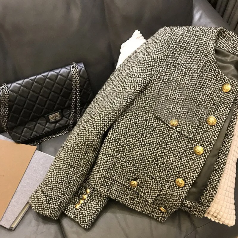 BACK TO COLLEGE   High quality small fragrant wind coat female  spring and autumn new women's retro city tweed short