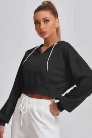 Black Cropped Hoodie Full Sleeves