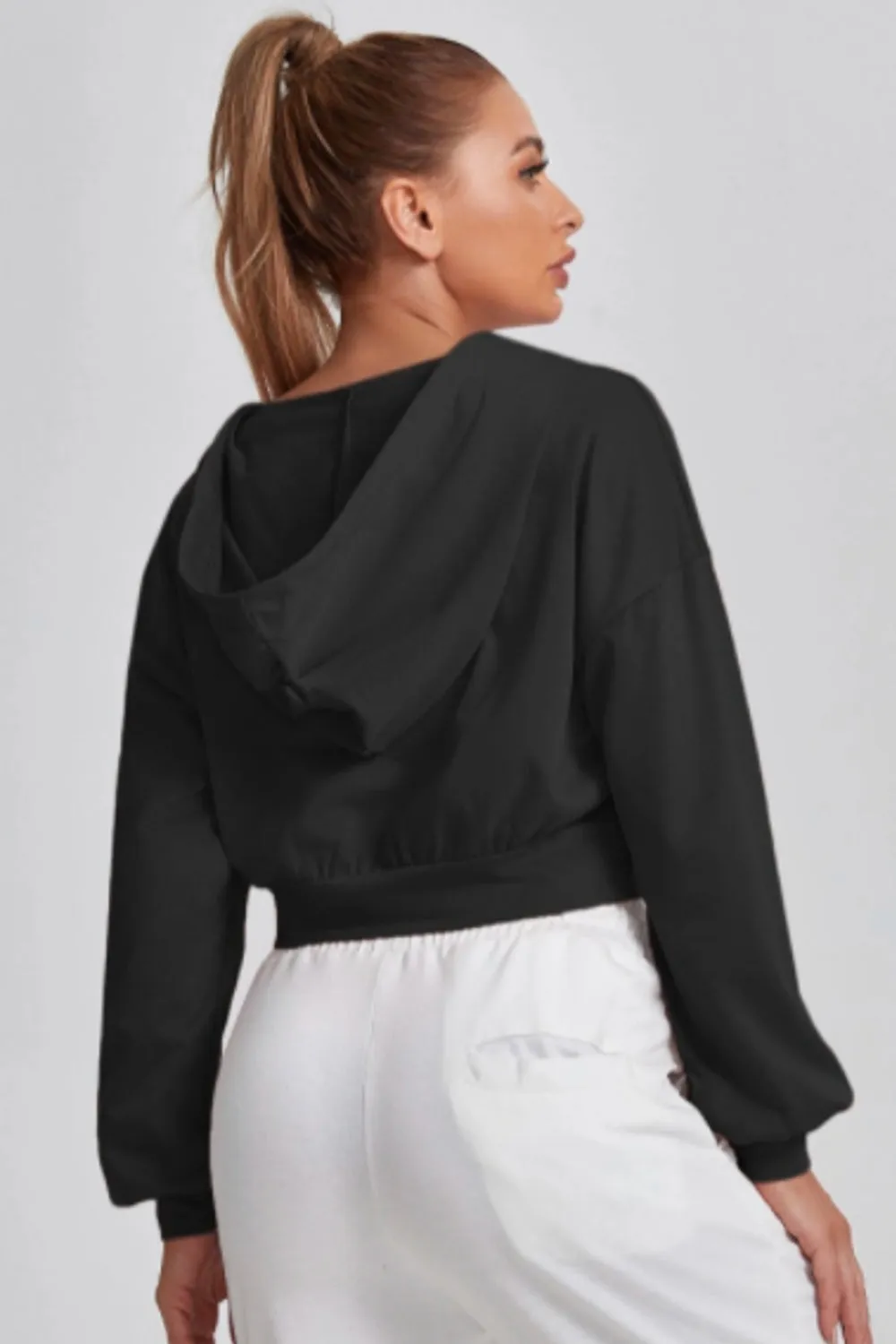 Black Cropped Hoodie Full Sleeves