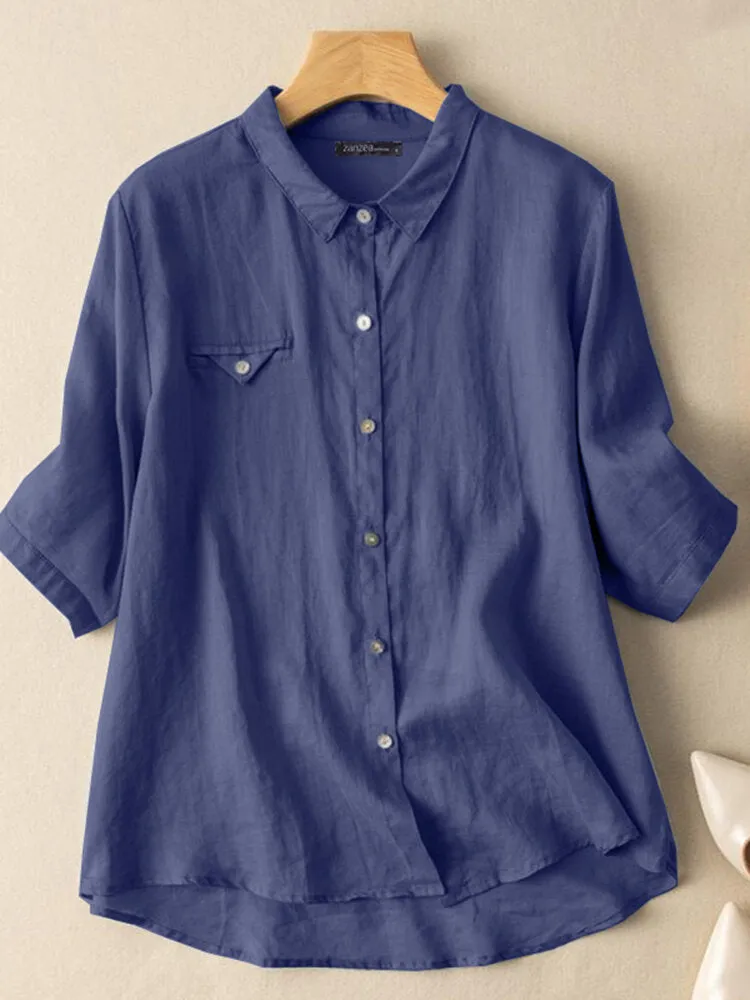 Blue long top-tunic for women