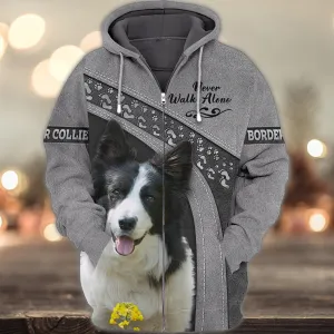 Border Collie Never Walk Alone 3D Full Print Shirts, Shirt For Dog Lovers, Dog Memorial Gifts for loss of Dog