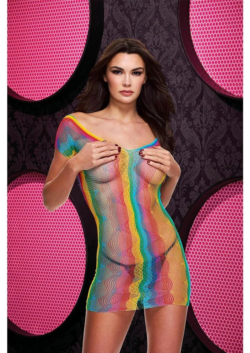 Capped-Sleeve Jacquard Rainbow Mini Dress