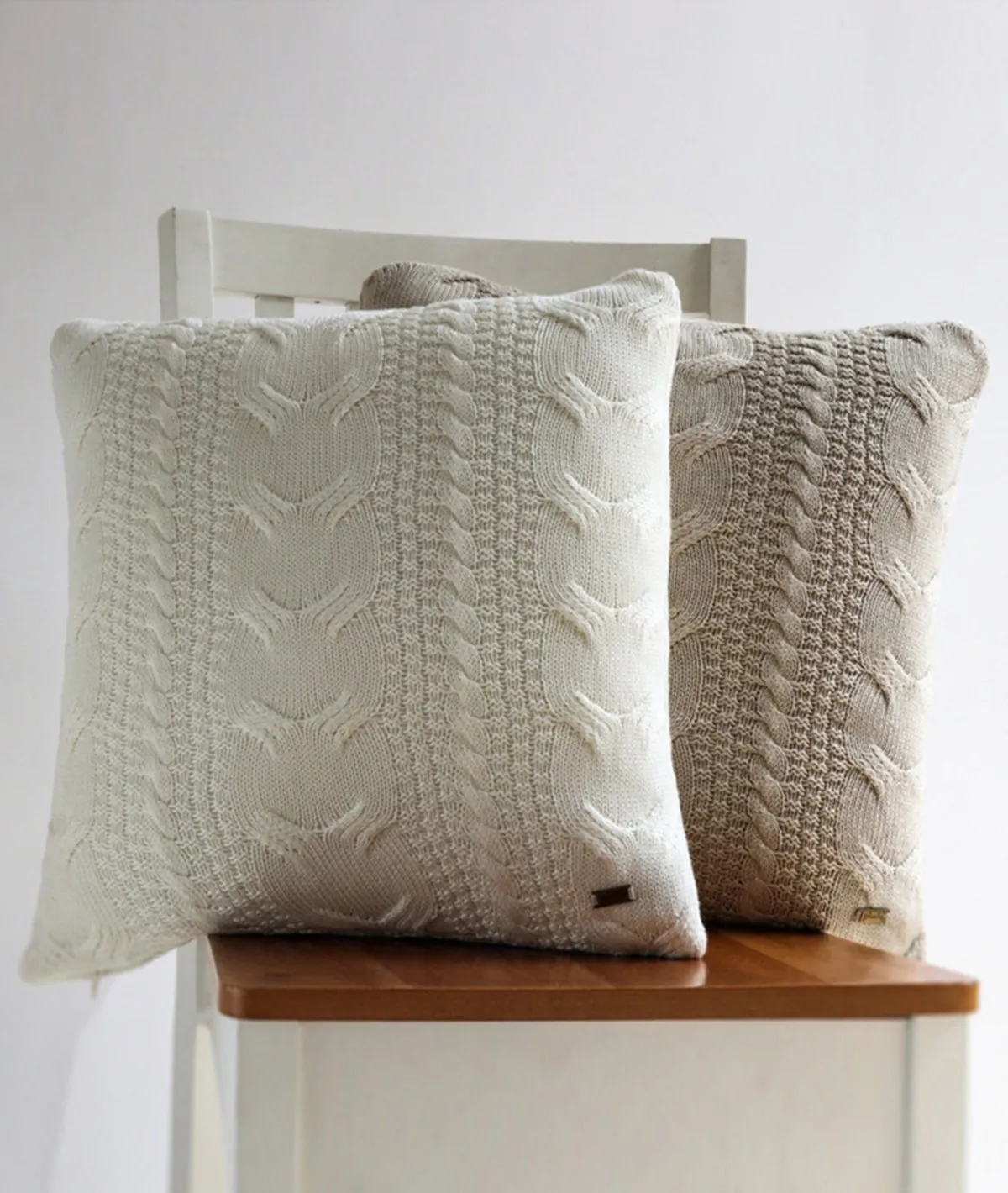 Classical - Ivory Cotton Knitted Decorative Cushion Cover (18" x 18")