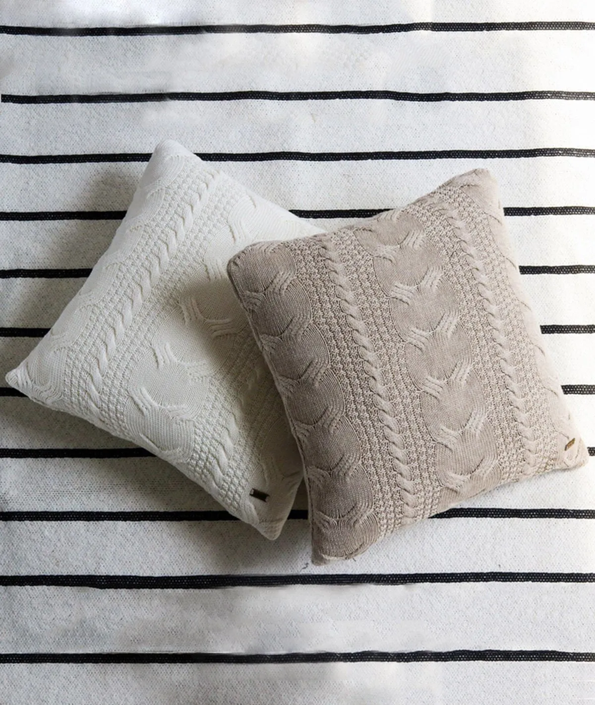 Classical - Ivory Cotton Knitted Decorative Cushion Cover (18" x 18")