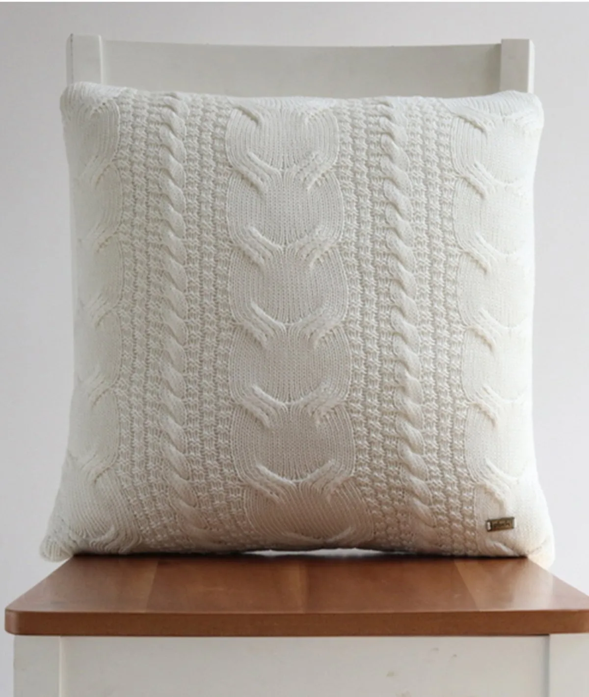 Classical - Ivory Cotton Knitted Decorative Cushion Cover (18" x 18")