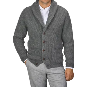 Cliff Grey Lambswool Shawl Collar Cardigan