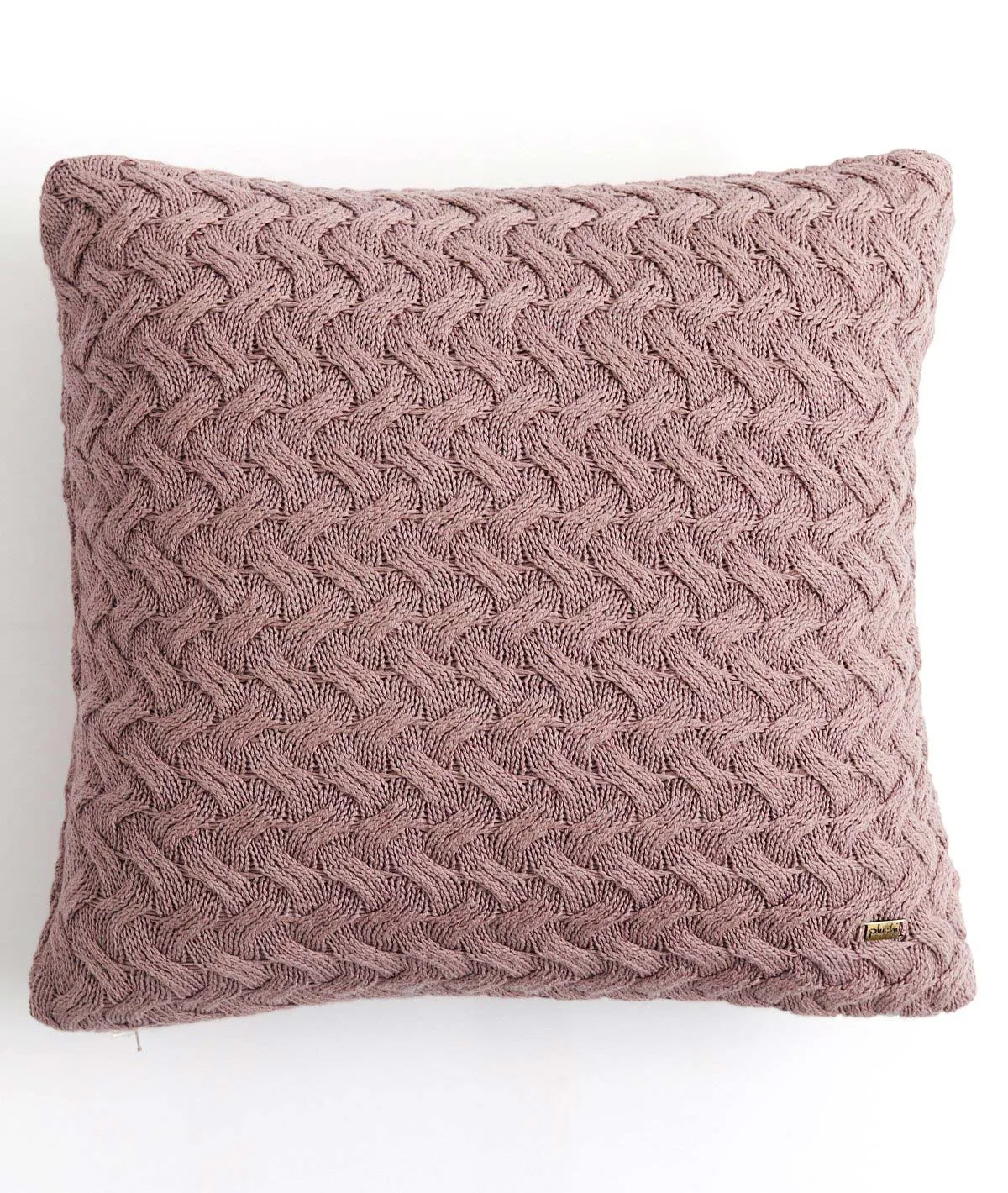 Criss Cross Cotton Knitted Decorative Pewter Color 18 x 18 Inches Cushion Cover