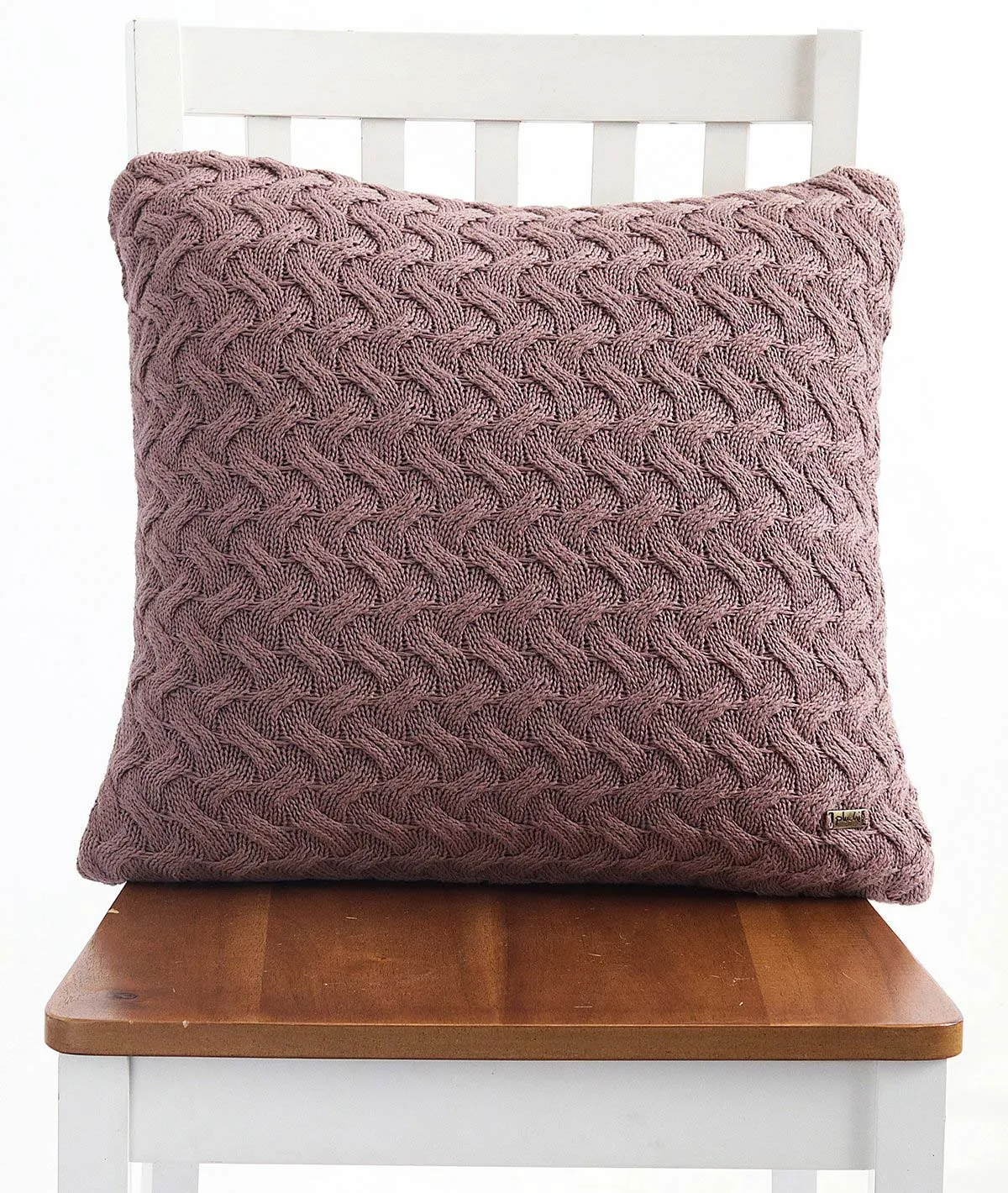 Criss Cross Cotton Knitted Decorative Pewter Color 18 x 18 Inches Cushion Cover