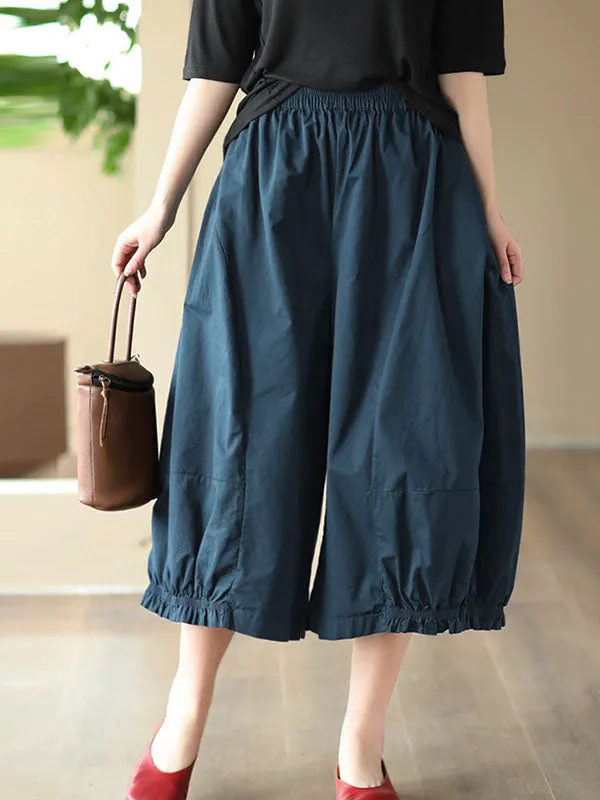 Cropped Pleated Wide Leg Casual Pants Bottoms