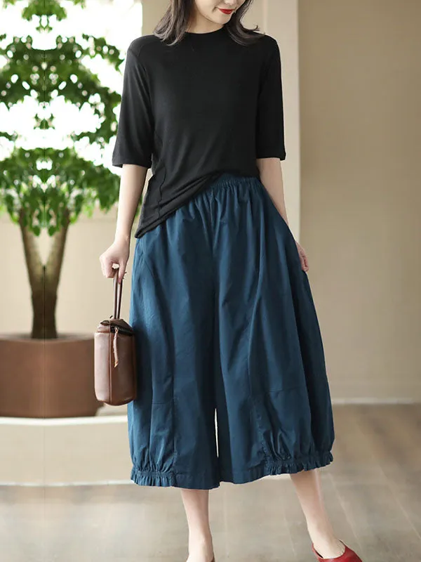 Cropped Pleated Wide Leg Casual Pants Bottoms