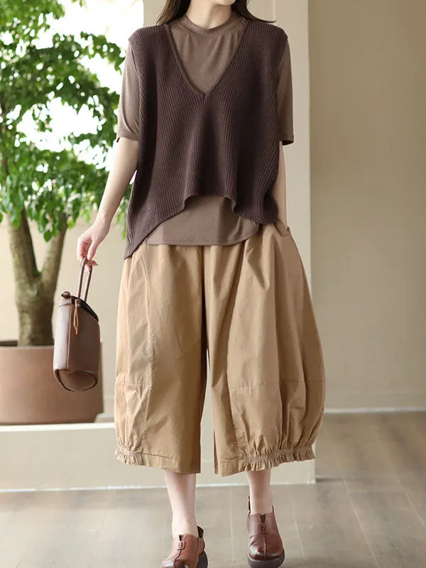 Cropped Pleated Wide Leg Casual Pants Bottoms