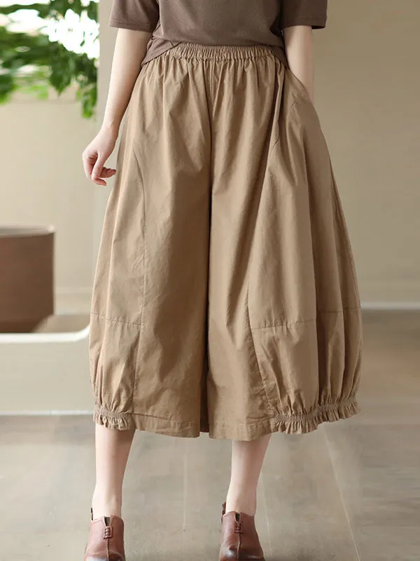 Cropped Pleated Wide Leg Casual Pants Bottoms