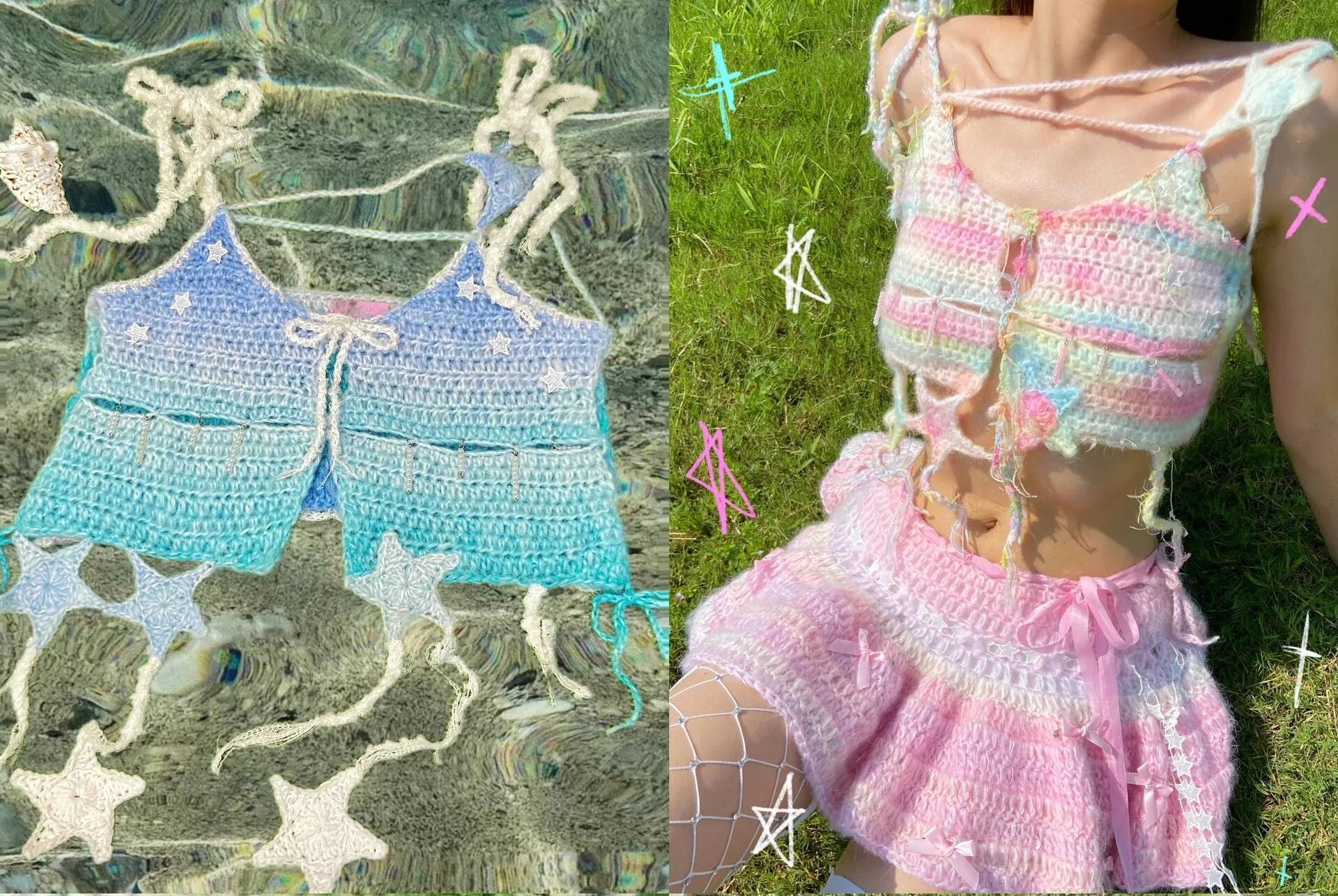 [Customized Hand Knitted] Sea Kissed Mermaid Knitting Crop Top