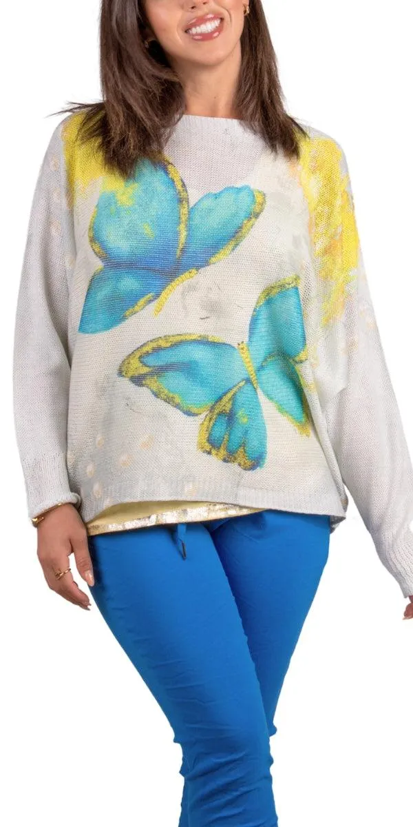 Daria Batwing Sweater with Butterfly Print