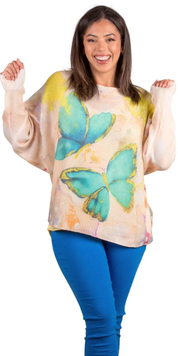 Daria Batwing Sweater with Butterfly Print