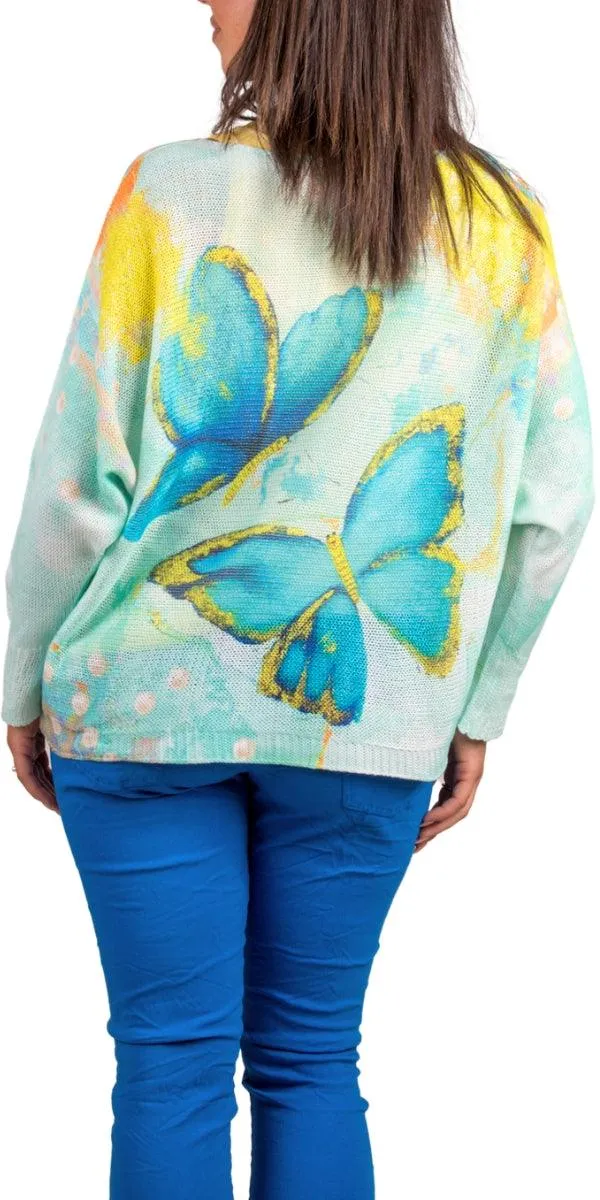 Daria Batwing Sweater with Butterfly Print