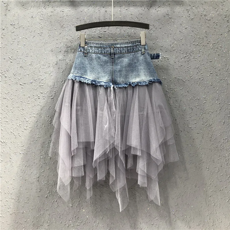 Denim Jean Mini Tulle Skirt