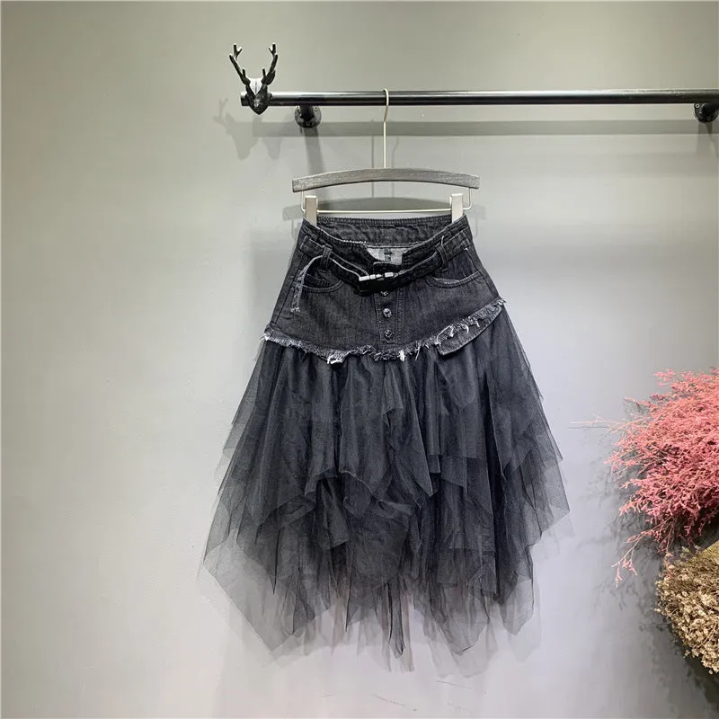 Denim Jean Mini Tulle Skirt