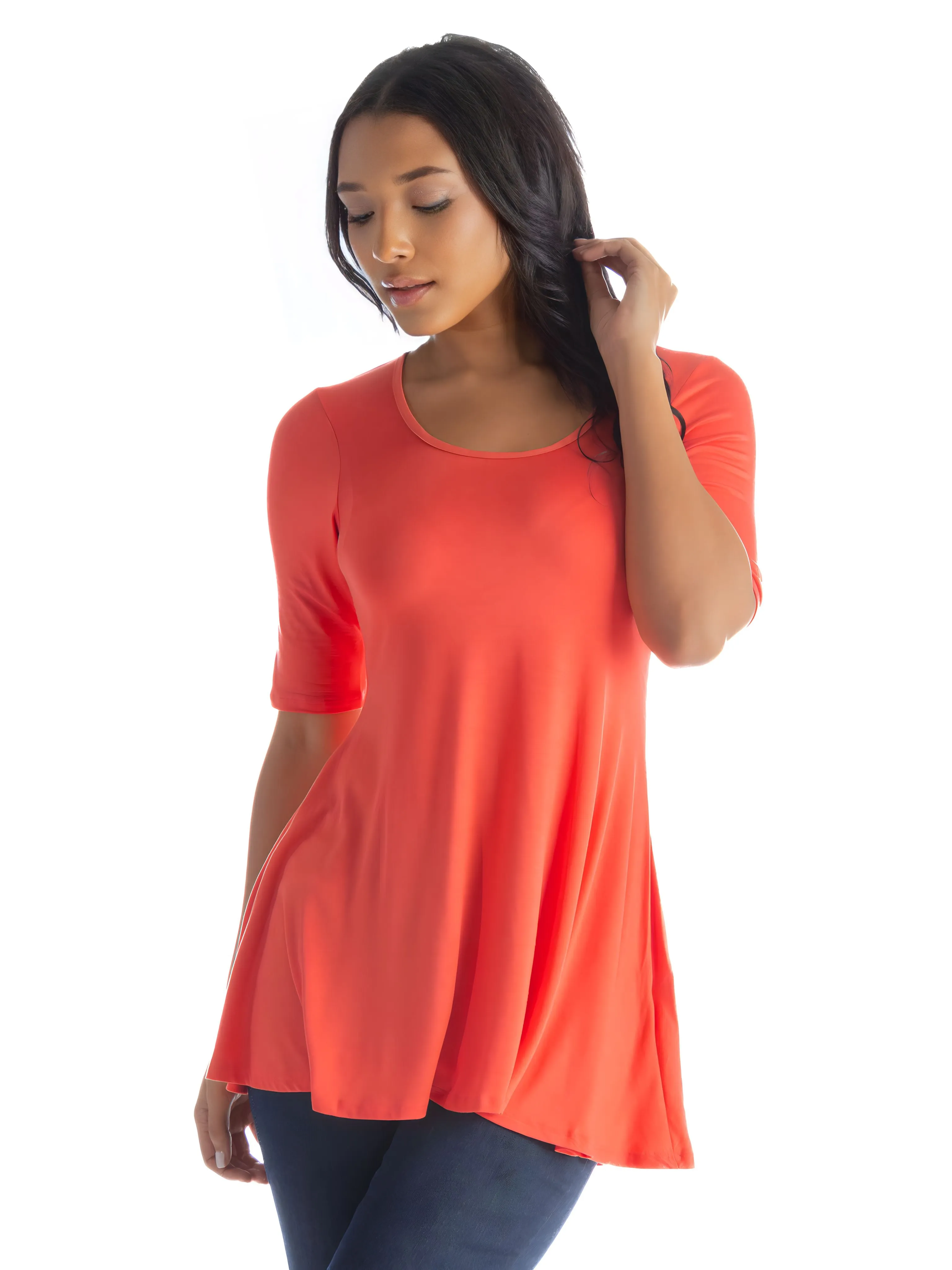 Elbow Sleeve Swing Tunic Top For Women