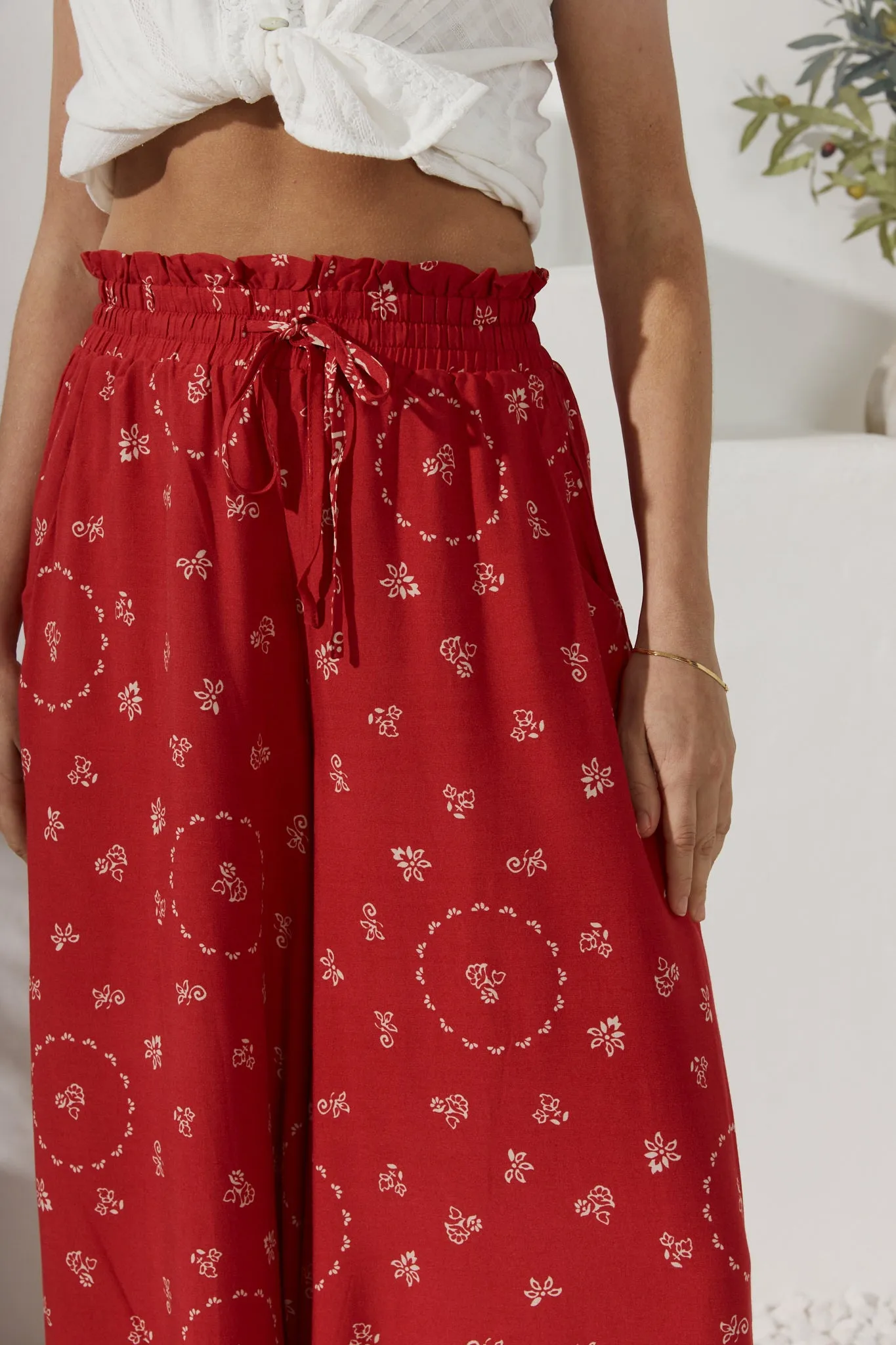 Elowen Red Boho Wide Leg Pants