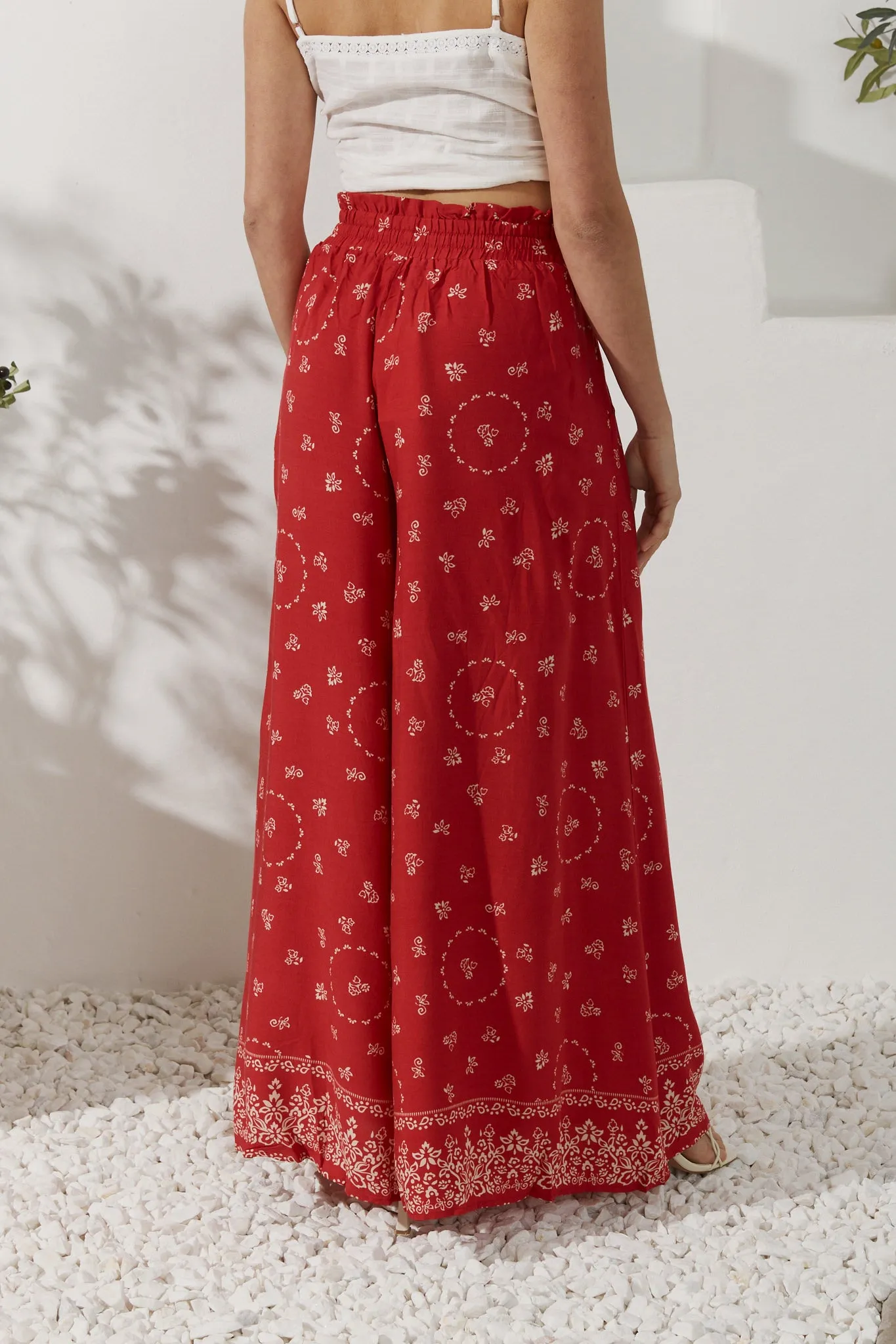 Elowen Red Boho Wide Leg Pants