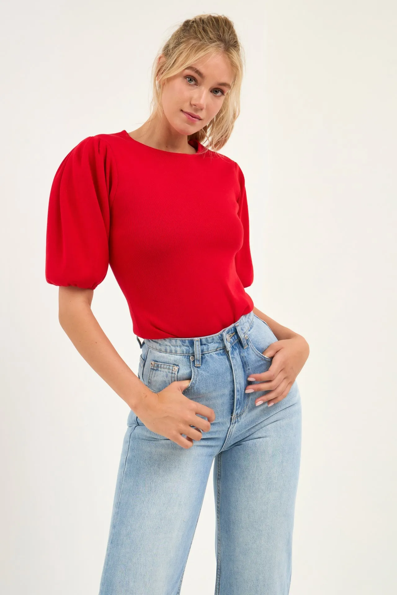 English Factory - Short Puff Sleeves Sweater Top