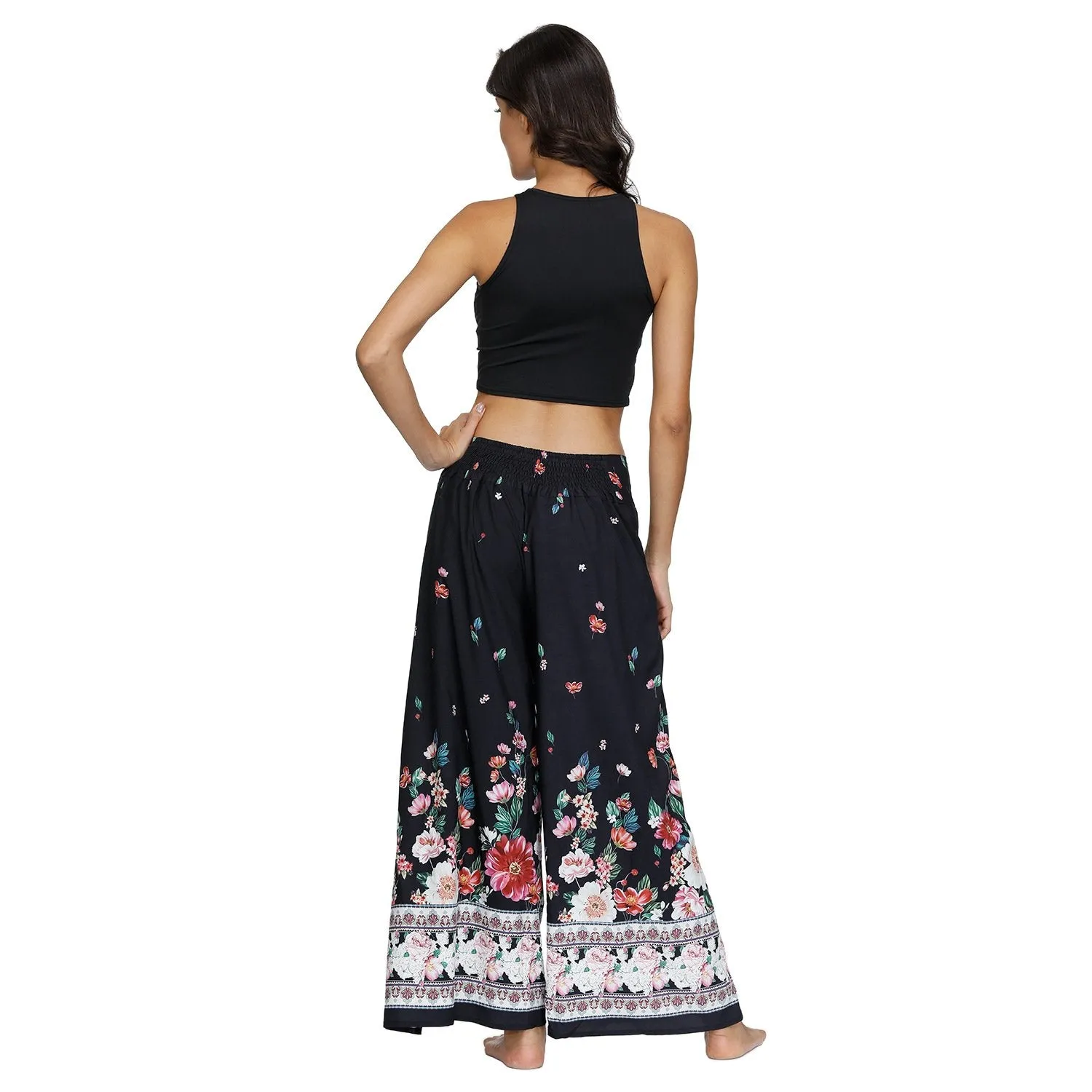 Floral Digital Print Women's Split Casual Pants Fashion Loose Wide Leg Pants Two Layers Yoga Boho Style Pants