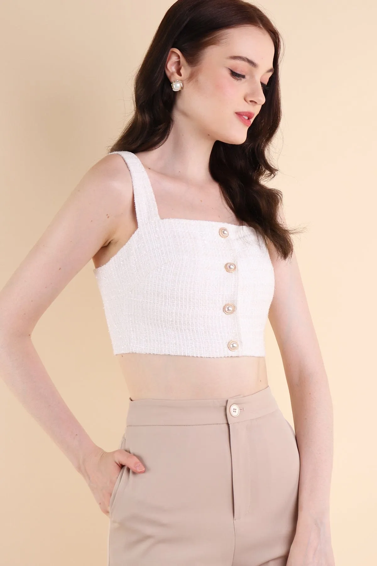 FRANCES TWEED TOP IN WHITE