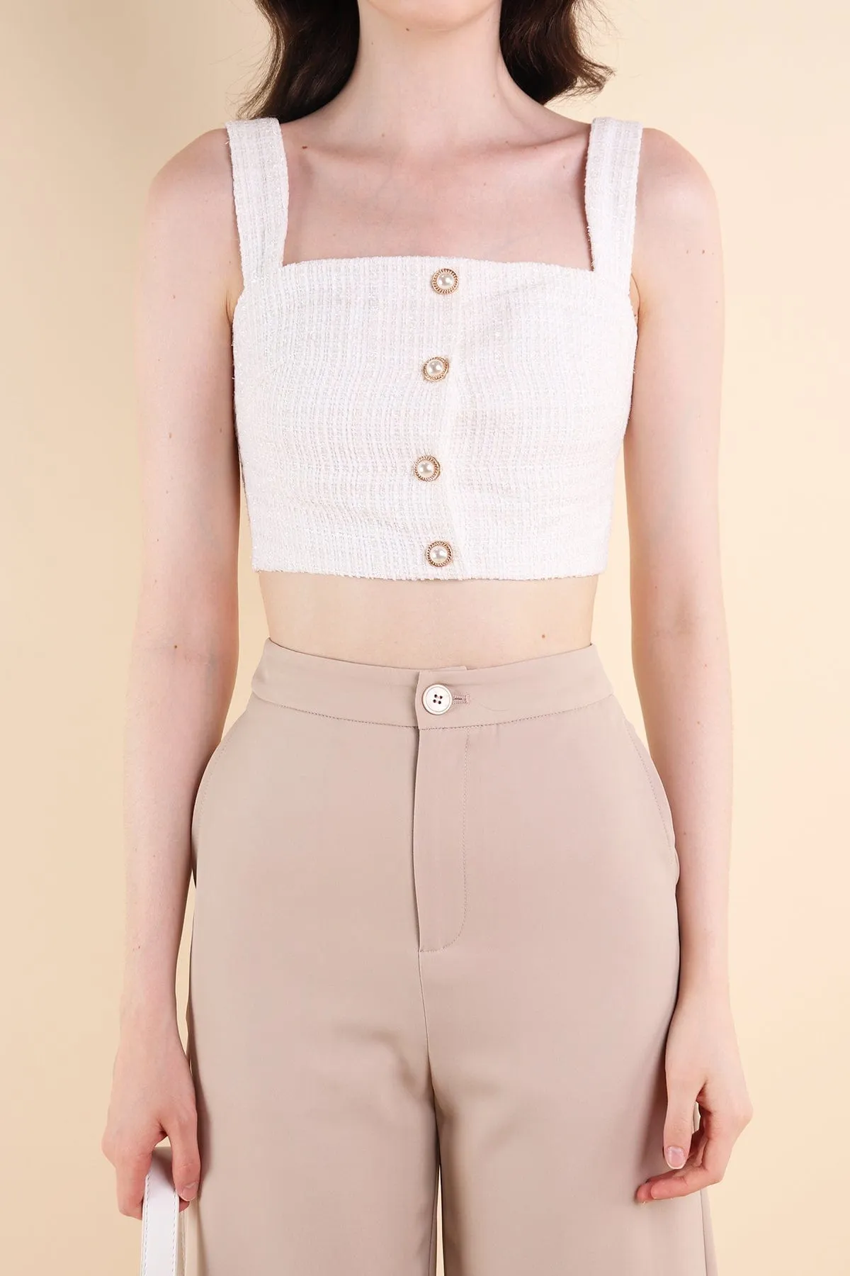 FRANCES TWEED TOP IN WHITE