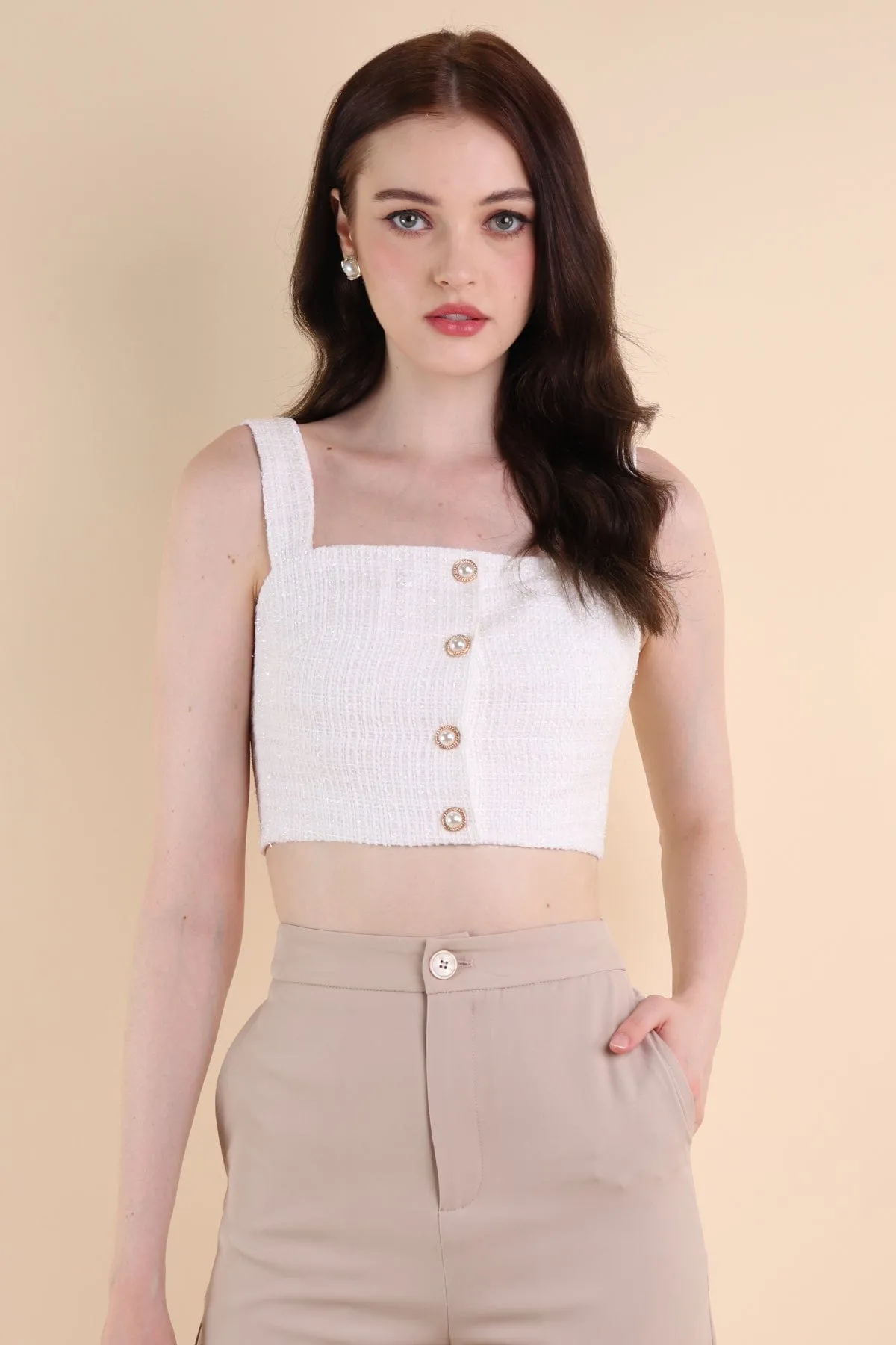 FRANCES TWEED TOP IN WHITE