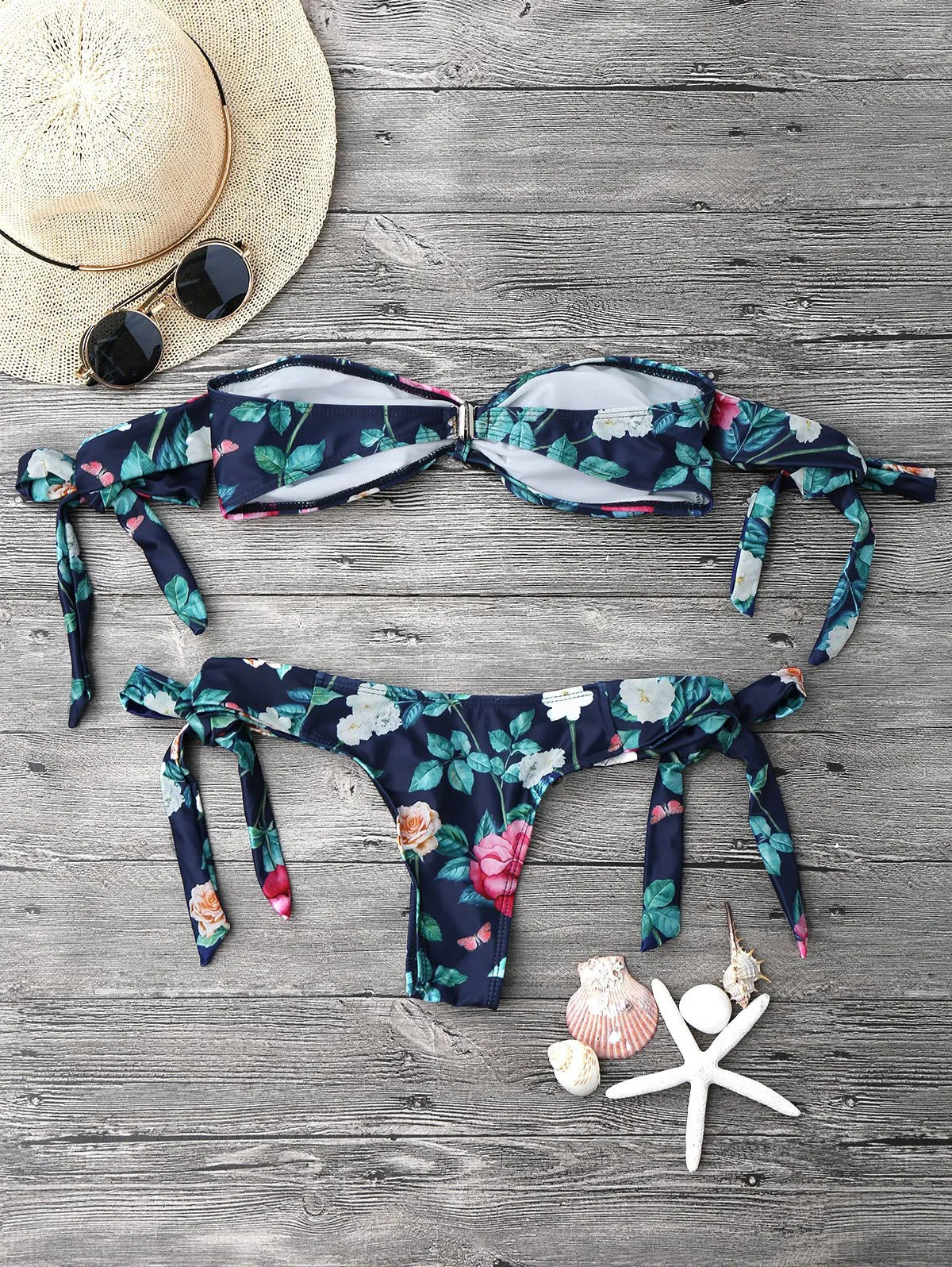 Garden Print Off The Shoulder Bikini Set