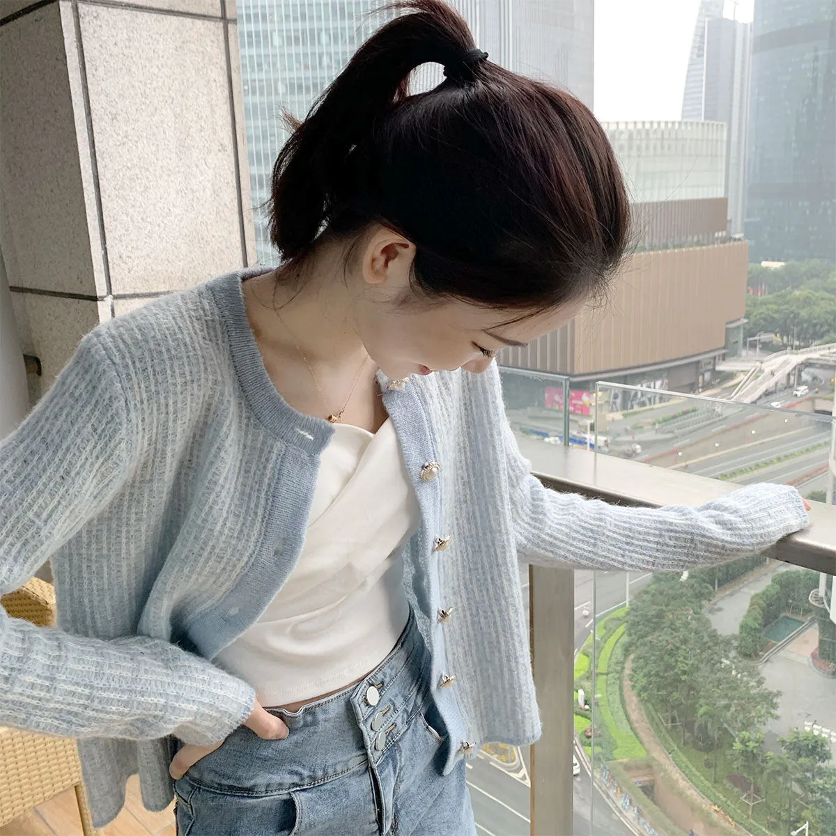 Gentle Temperament Young Lady Little Fragrant Wind Cardigan Women Loose Top