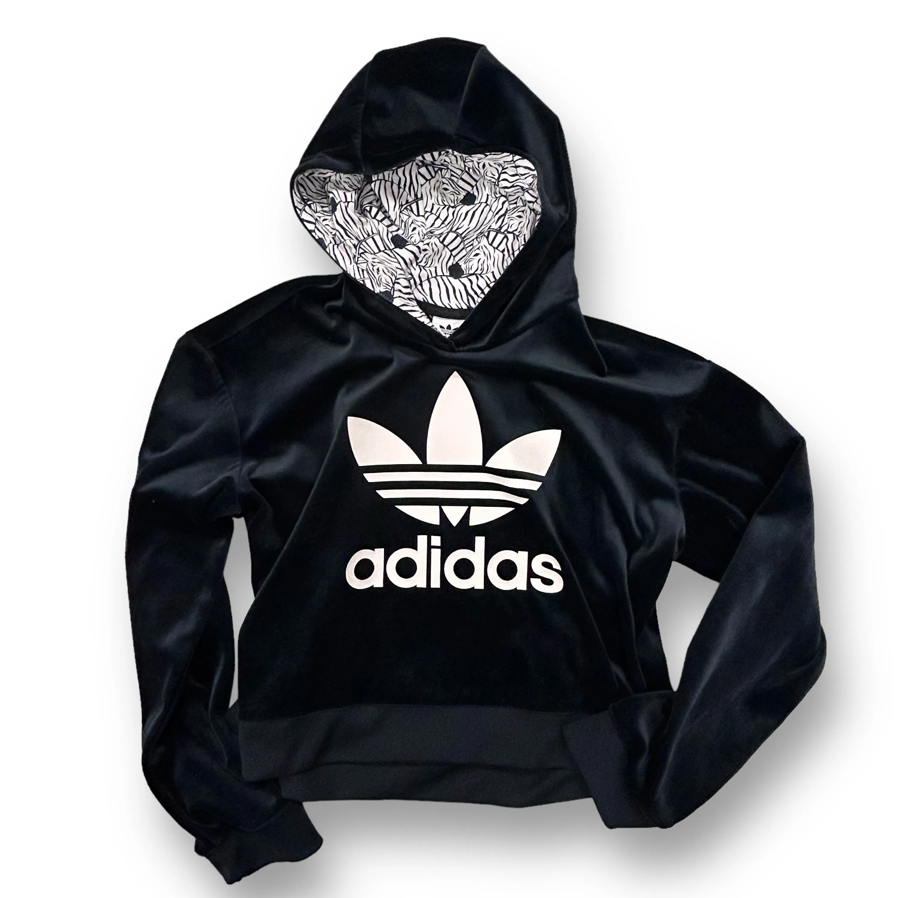 Girls Adidas Size 11/12 Black Velour Printed Logo Hoodie