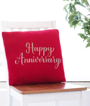 Happy Anniversary Cotton Knitted Decorative Red Color 16 x 16 Inches Cushion Cover