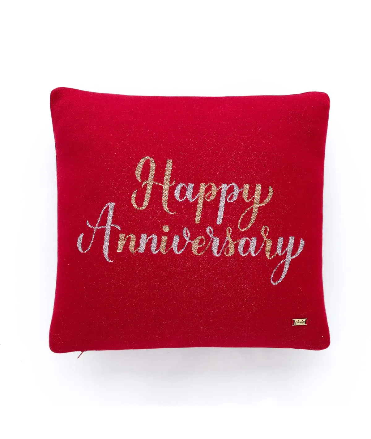 Happy Anniversary Cotton Knitted Decorative Red Color 16 x 16 Inches Cushion Cover