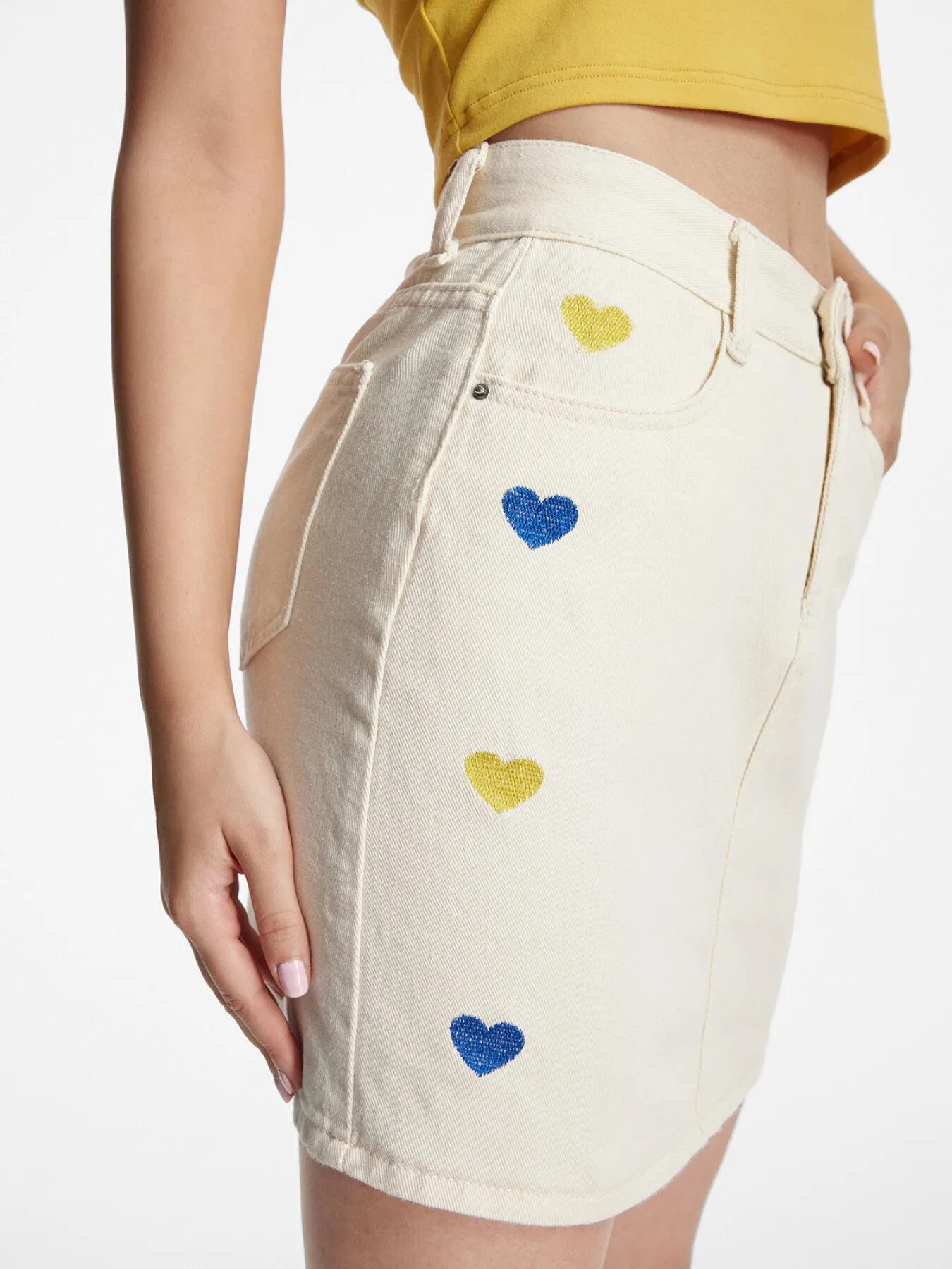 Heart Print  High Waist Denim Skirt