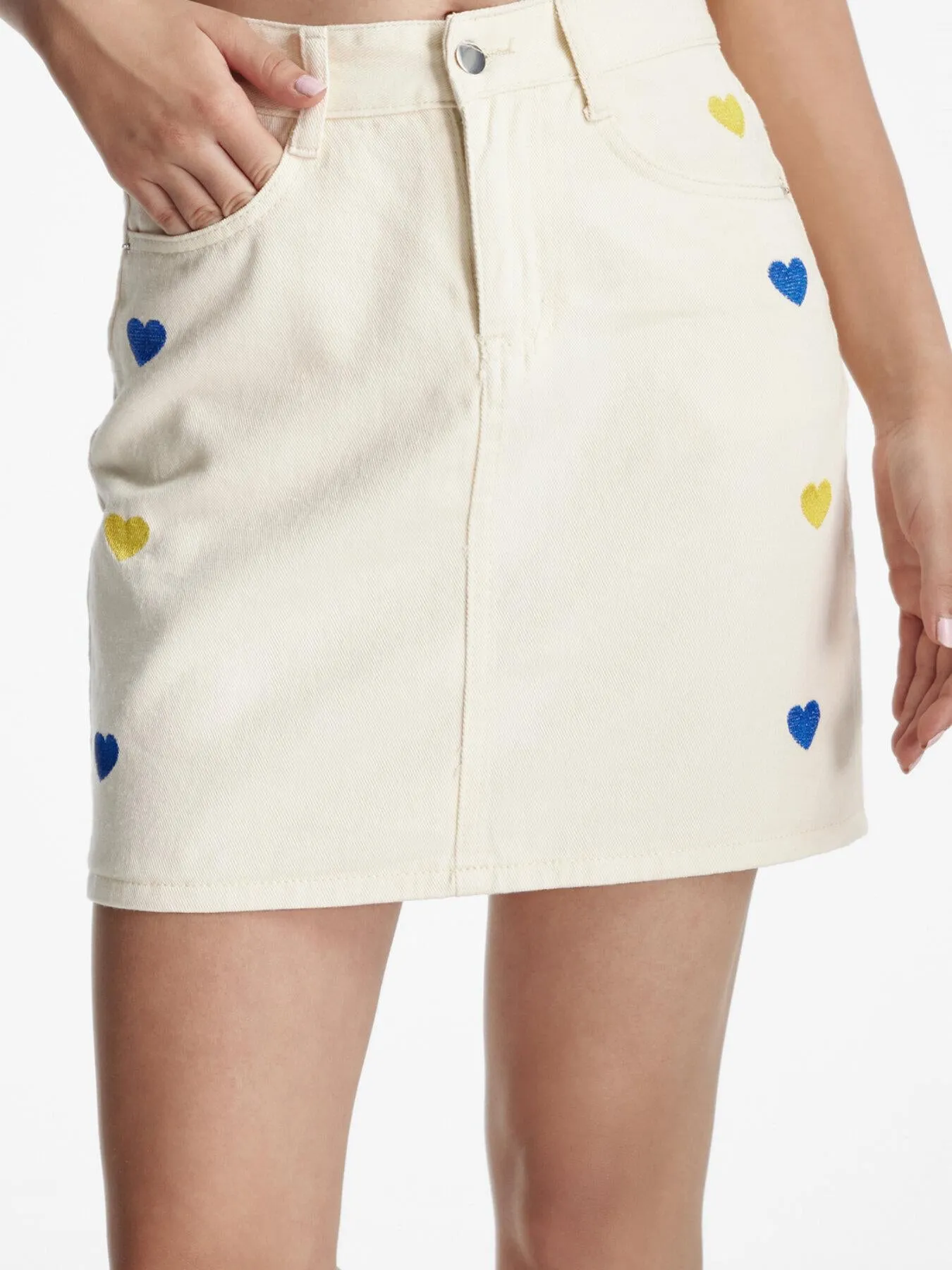 Heart Print  High Waist Denim Skirt