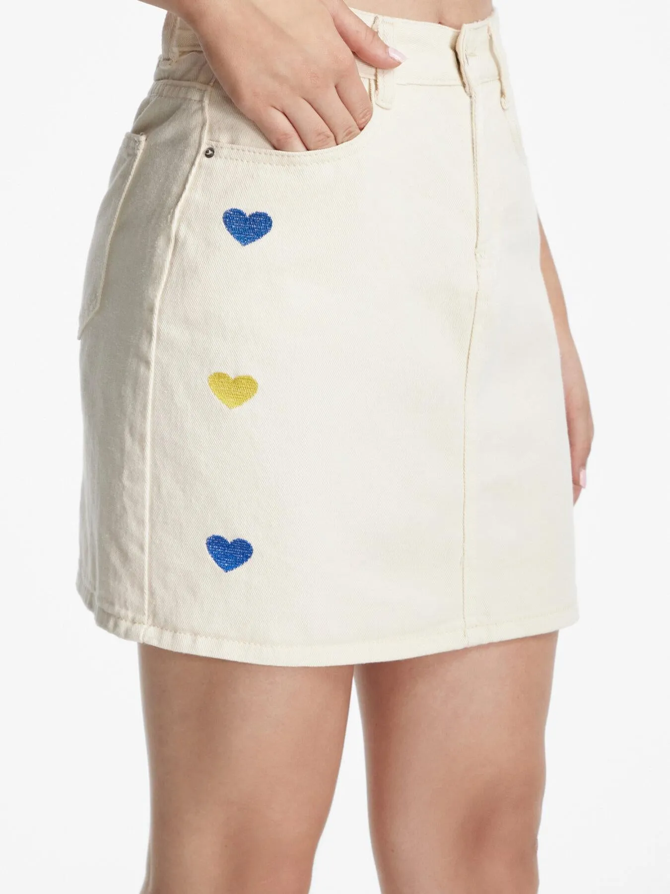 Heart Print  High Waist Denim Skirt