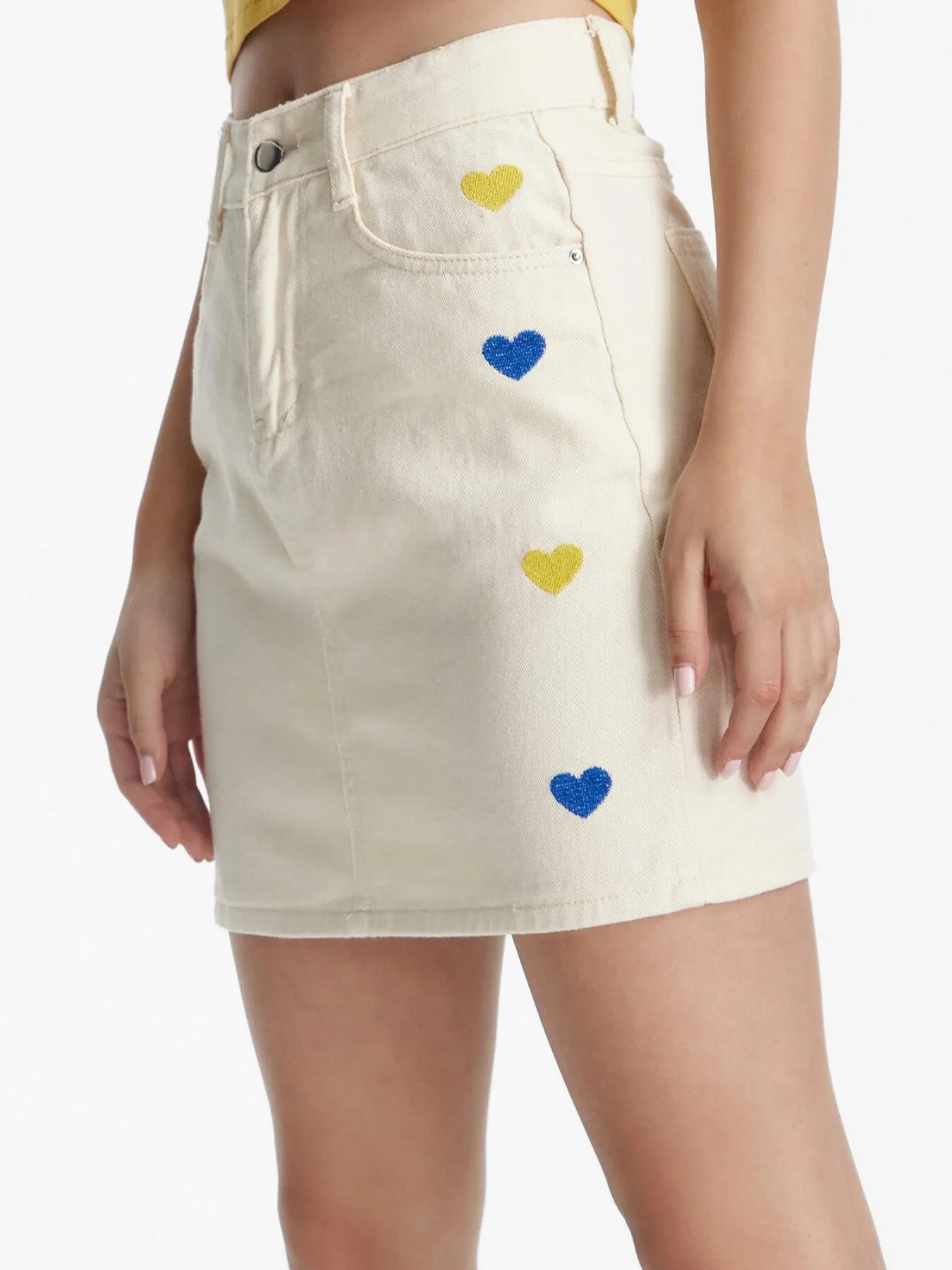 Heart Print  High Waist Denim Skirt