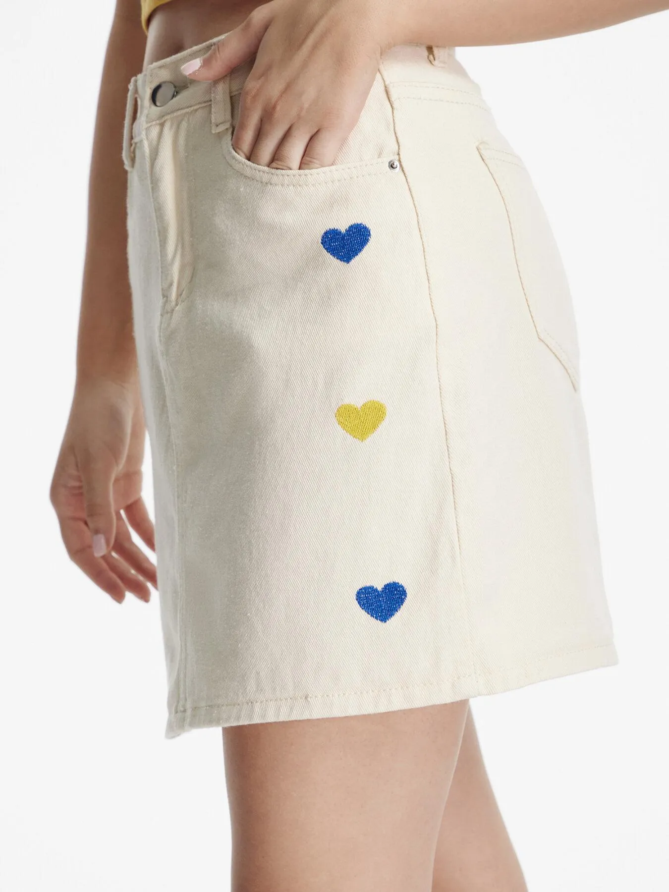 Heart Print  High Waist Denim Skirt