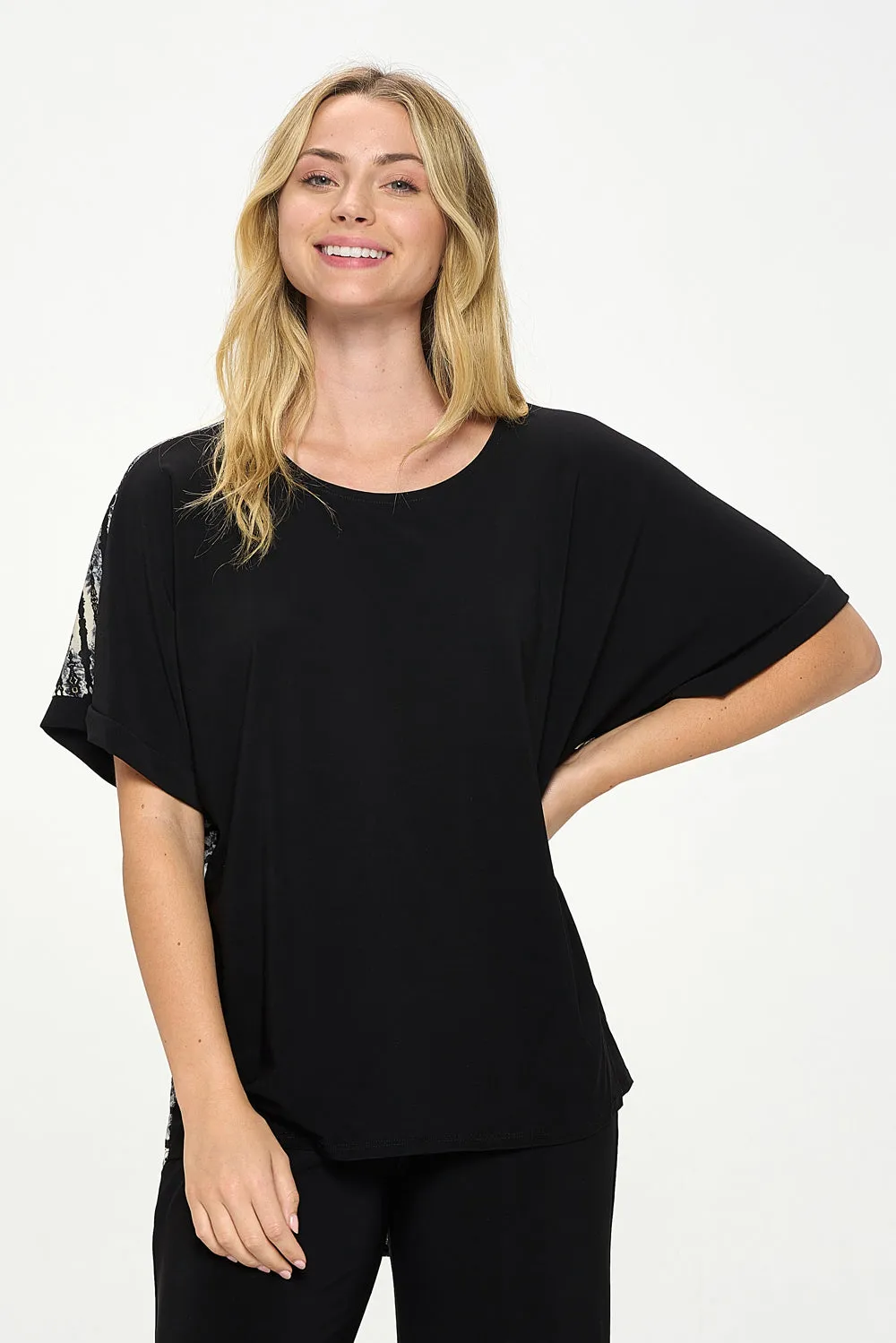 HIT Inbinding Neck Contrast Dolman Sleeve Top-3104HT-SRP1-C-W421