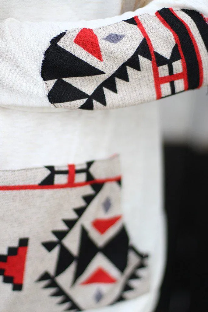 Ivory Aztec Hoodie with Pocket