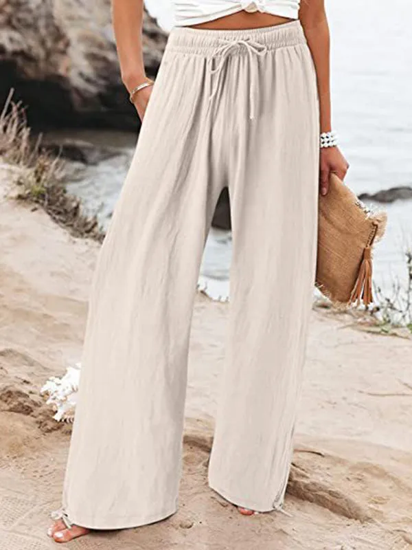 Loose Wide Leg Drawstring Elasticity Solid Color Pants Trousers