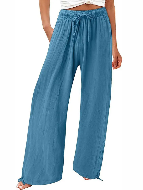 Loose Wide Leg Drawstring Elasticity Solid Color Pants Trousers